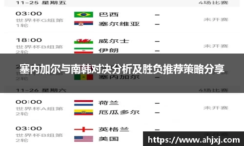 塞内加尔与南韩对决分析及胜负推荐策略分享
